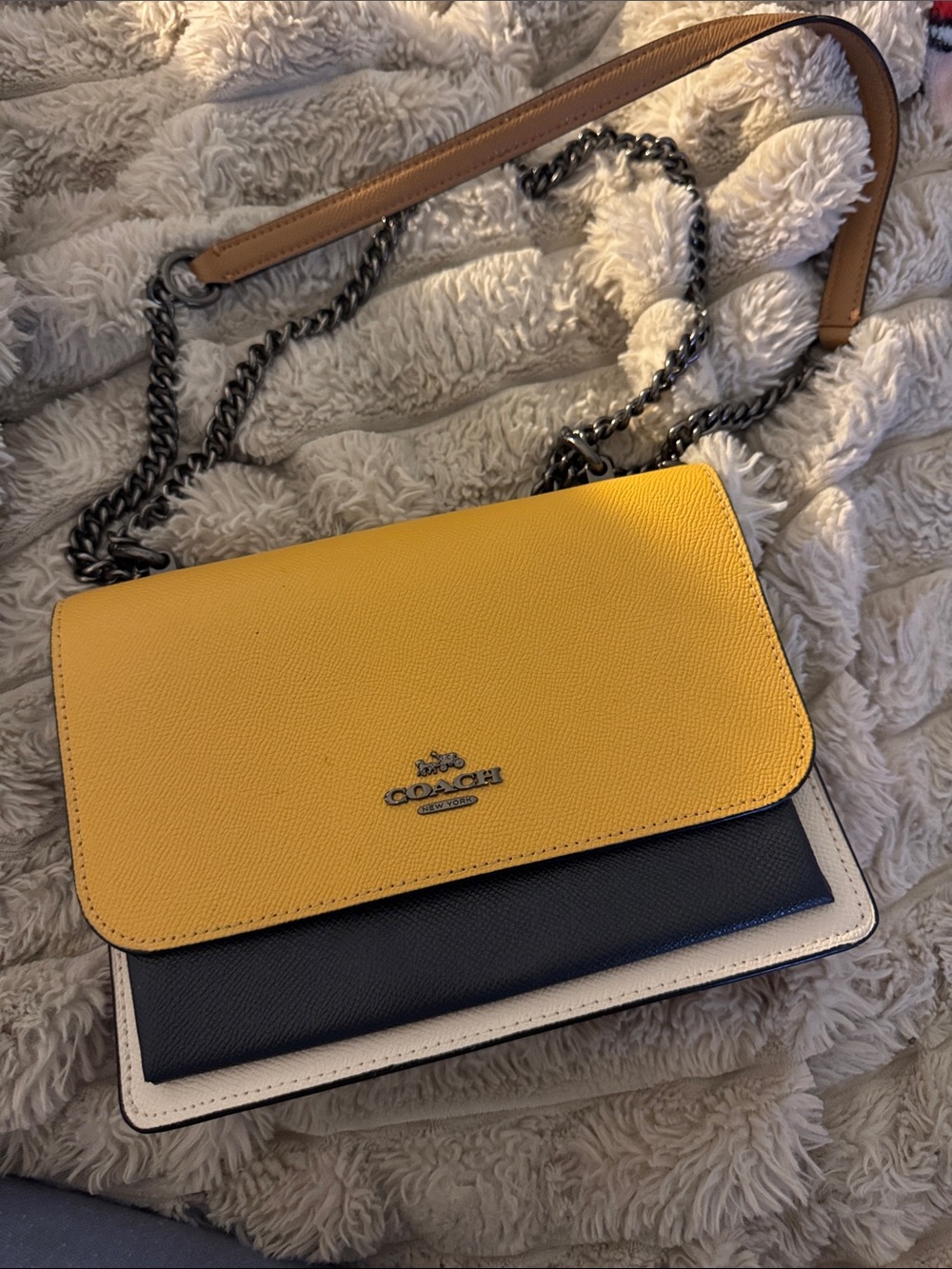 Coach Colorblock Leather Crossbody — Yellow, Black & Cream